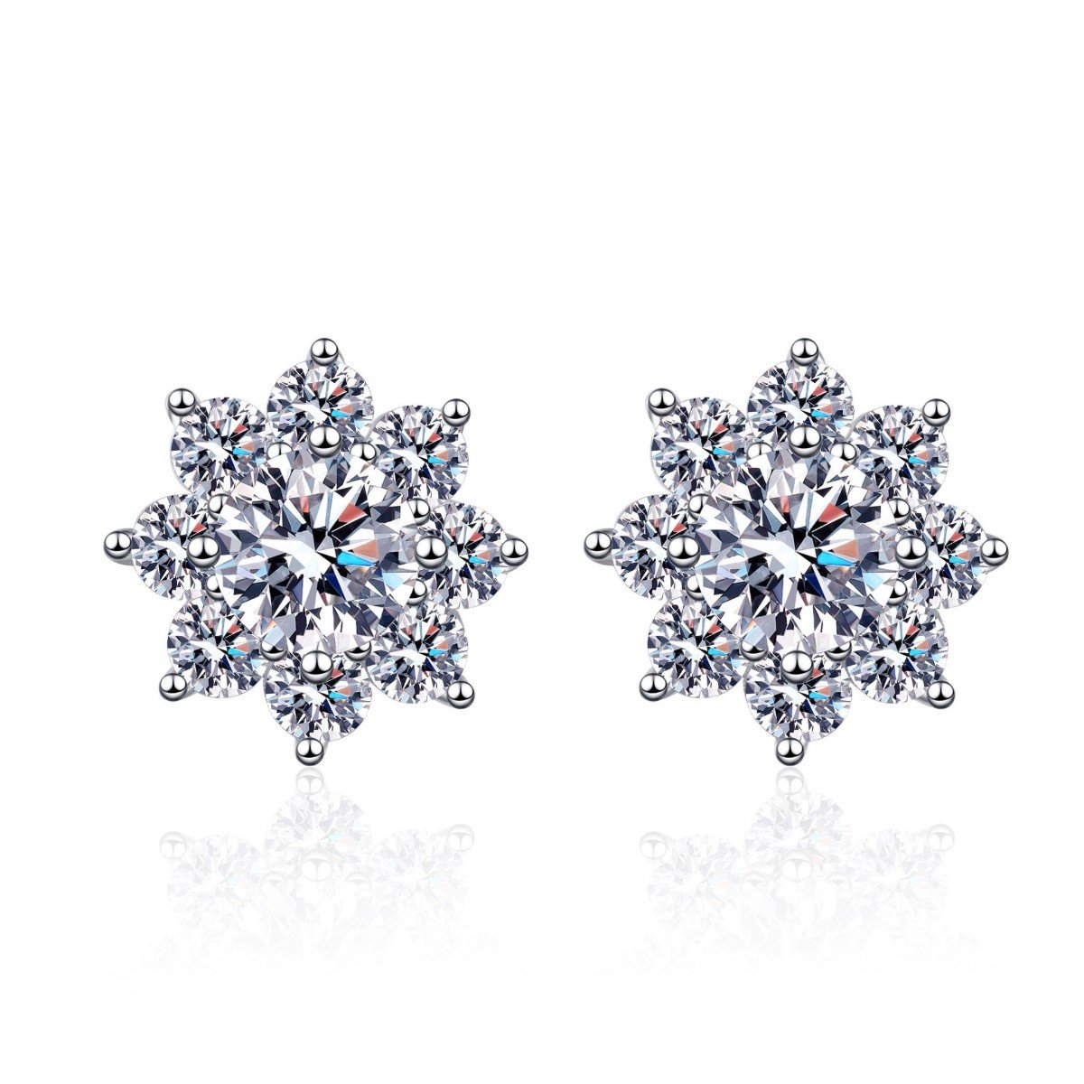Snowflake Stud Earrings – Moissanite & 925 Sterling Silver, 1 ct Pair Earrings 3 Snowflake Stud Earrings – Moissanite & 925 Sterling Silver, 1 ct Pair Earrings 3