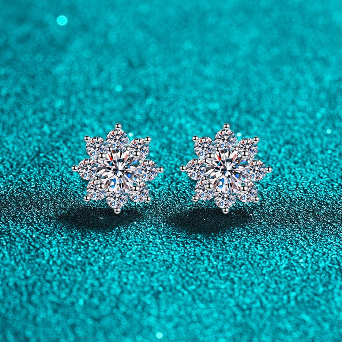 Snowflake Stud Earrings – Moissanite & 925 Sterling Silver, 1 ct Pair Earrings 4 Snowflake Stud Earrings – Moissanite & 925 Sterling Silver, 1 ct Pair Earrings 4