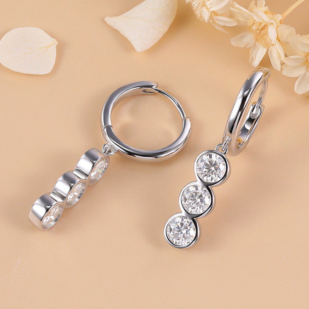 Moissanite Drop Earrings – Three Stone Sterling Silver Huggies New Arrivals 7 Moissanite Drop Earrings – Three Stone Sterling Silver Huggies New Arrivals 7