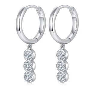 Moissanite Drop Earrings – Three Stone Sterling Silver Huggies New Arrivals Moissanite Drop Earrings – Three Stone Sterling Silver Huggies New Arrivals