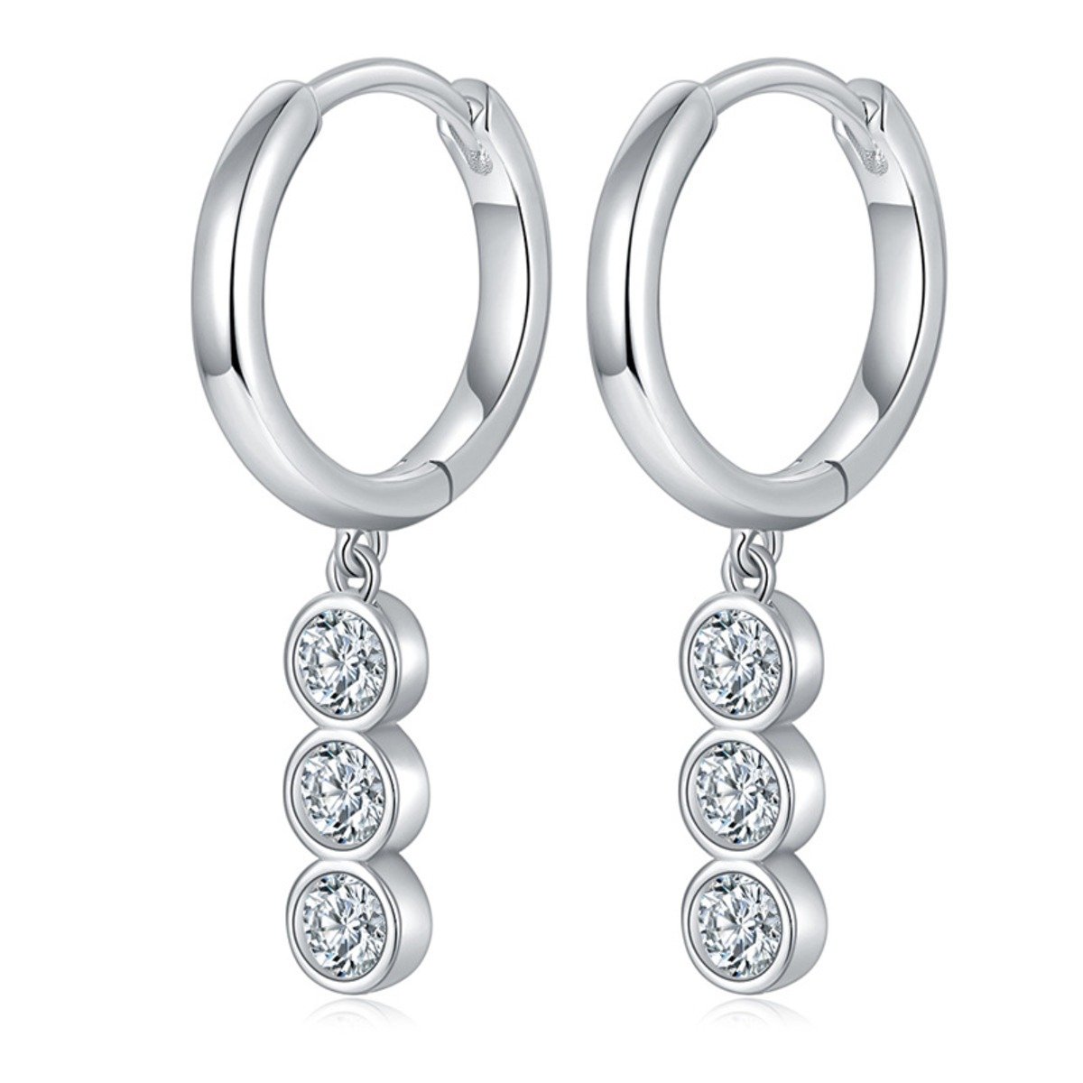 Moissanite Drop Earrings – Three Stone Sterling Silver Huggies New Arrivals 3 Moissanite Drop Earrings – Three Stone Sterling Silver Huggies New Arrivals 3