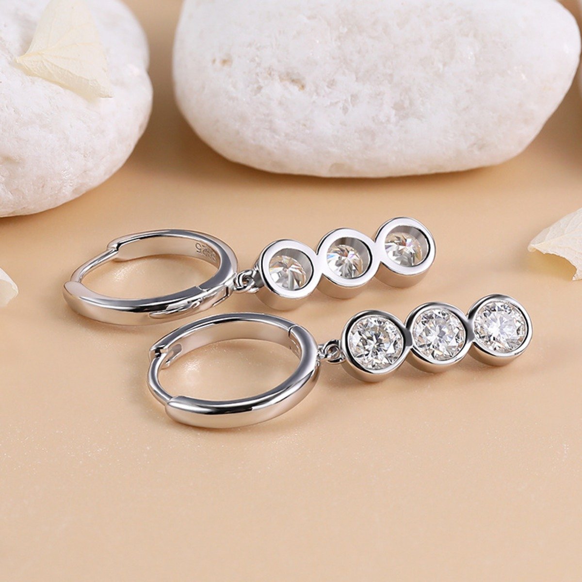 Moissanite Drop Earrings – Three Stone Sterling Silver Huggies New Arrivals 6 Moissanite Drop Earrings – Three Stone Sterling Silver Huggies New Arrivals 6